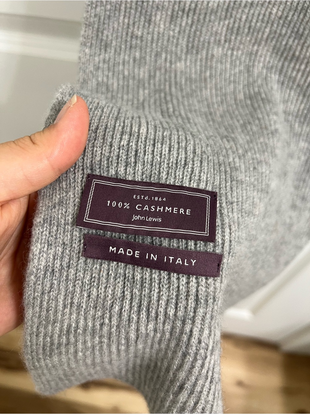 John Lewis Men’s 100% Cashmere Scarf - Light Gray Made In Italy